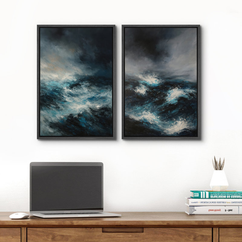 «Ocean Landscape Wall Art», ensemble de 2 reproductions d'art sur toile encadrées, H 36 po x l 48 po, Noir