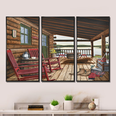 «Sleeping Dog At The Lake House», ensemble de 3 reproductions d'art sur toile encadrées Lakehouse