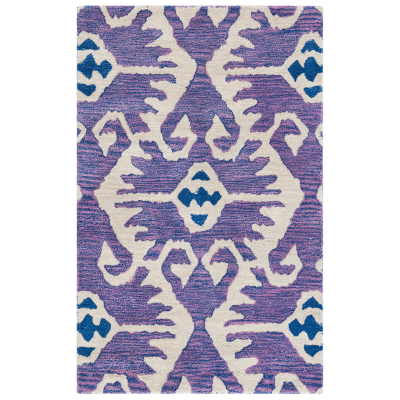 Kouerga bHand Tufted Wool Ikat Rug, Rectangle 2' x 3'