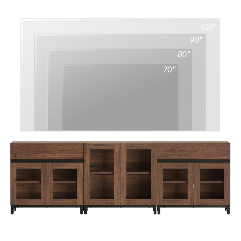 Modern TV Stand For Tvs Up To 100 Inch, 3 In 1 TV Console With Glass Doors And 2 Drawers, Entertainment Center With Adjustable Shelf For Living Room, Bedroom