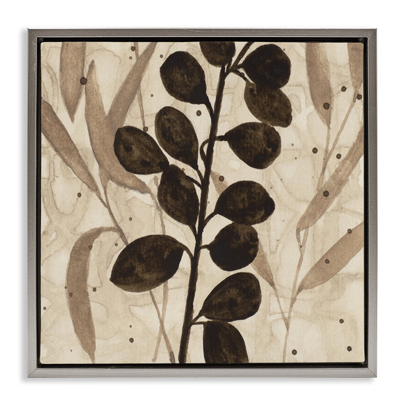 Cadre flottant à feuilles naturelles beige et brun, design par Krinlox, Cadre flottant gris lustré, H 18 po x l 18 po