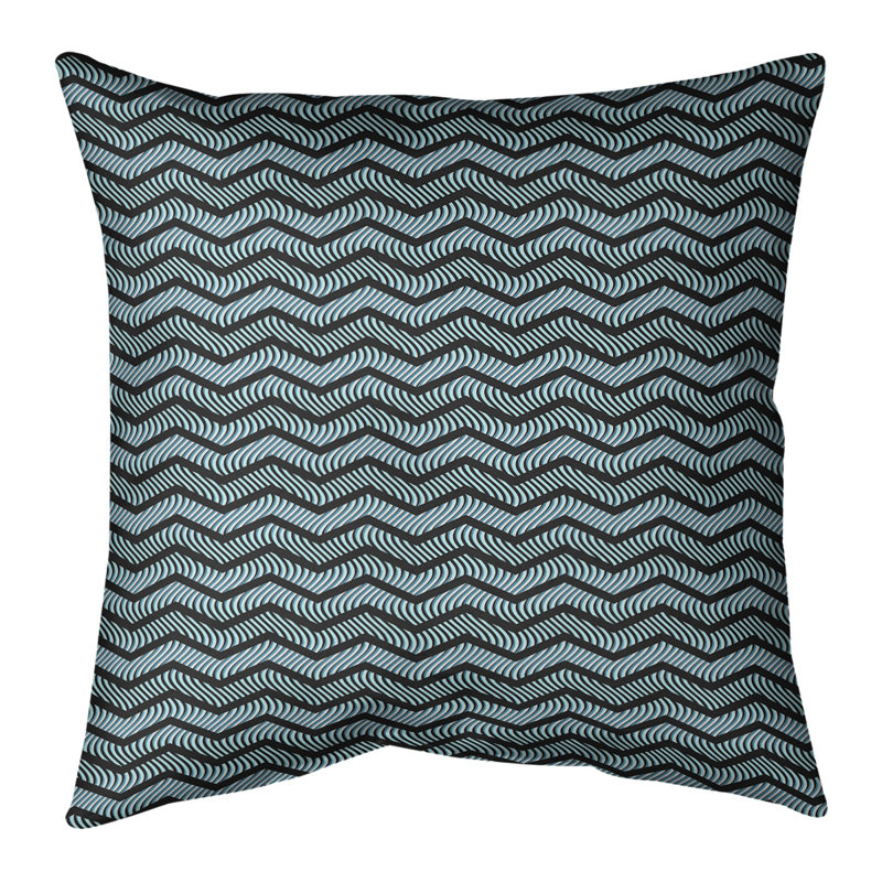 Coussin Rhonda, H 14 po x l 14 po, Bourre en polyester, Noir / bleu sarcelle
