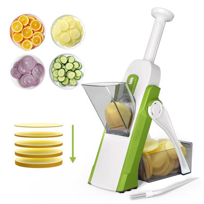 Mandoline Slicer, Adjustable Potato Slicer 1-8 mm, Slicer with Container, Stainless Steel Blades, Faster Slicer Artifact, (Green)