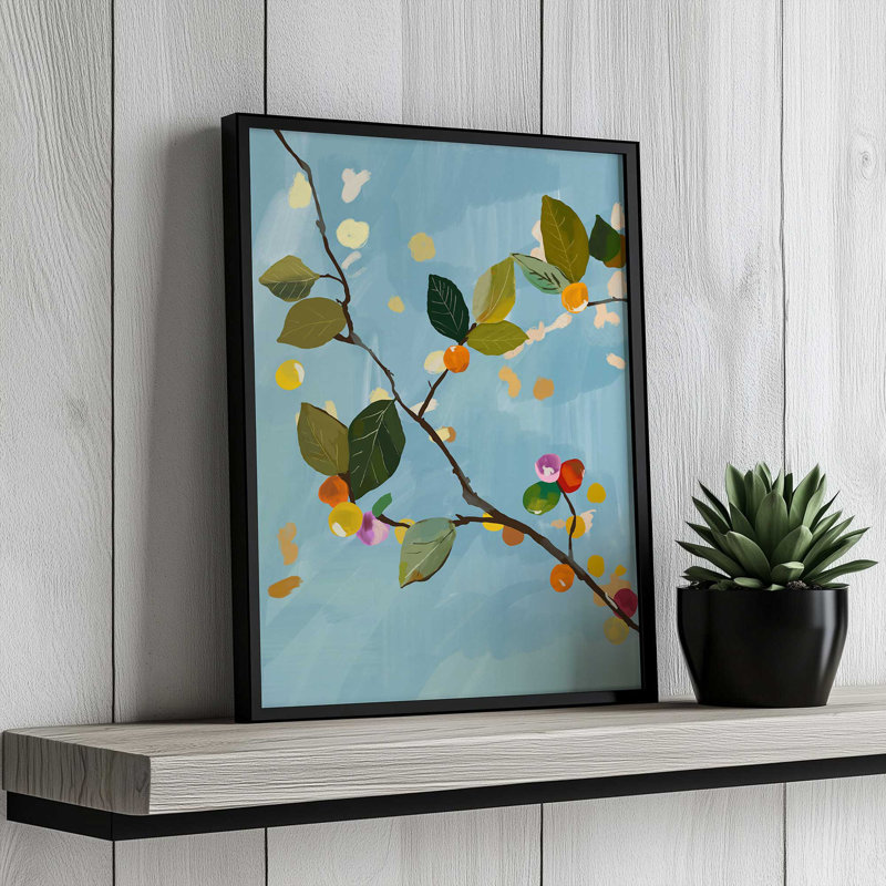 «Cherry Fruit Branch I» par ThingDesign, L 24 po x H 32 po, Framed Print, Black
