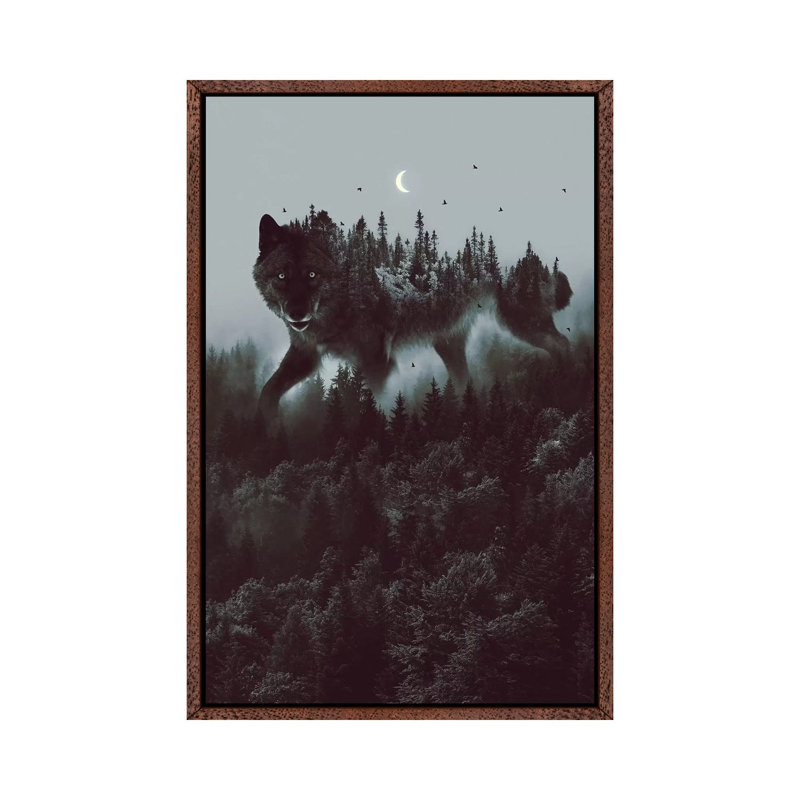 Noctivagant Black Wolf - Print on Canvas, Classic Brown Wood Framed, 152.5 cm H x 101.5 cm W