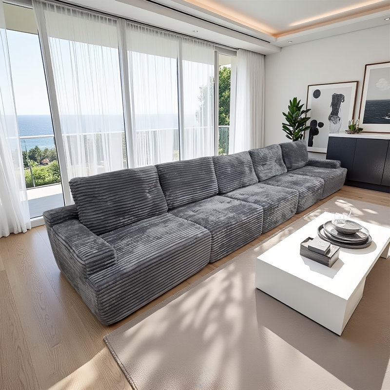 Canapé modulaire simple à 5 places en velours côtelé gris simple