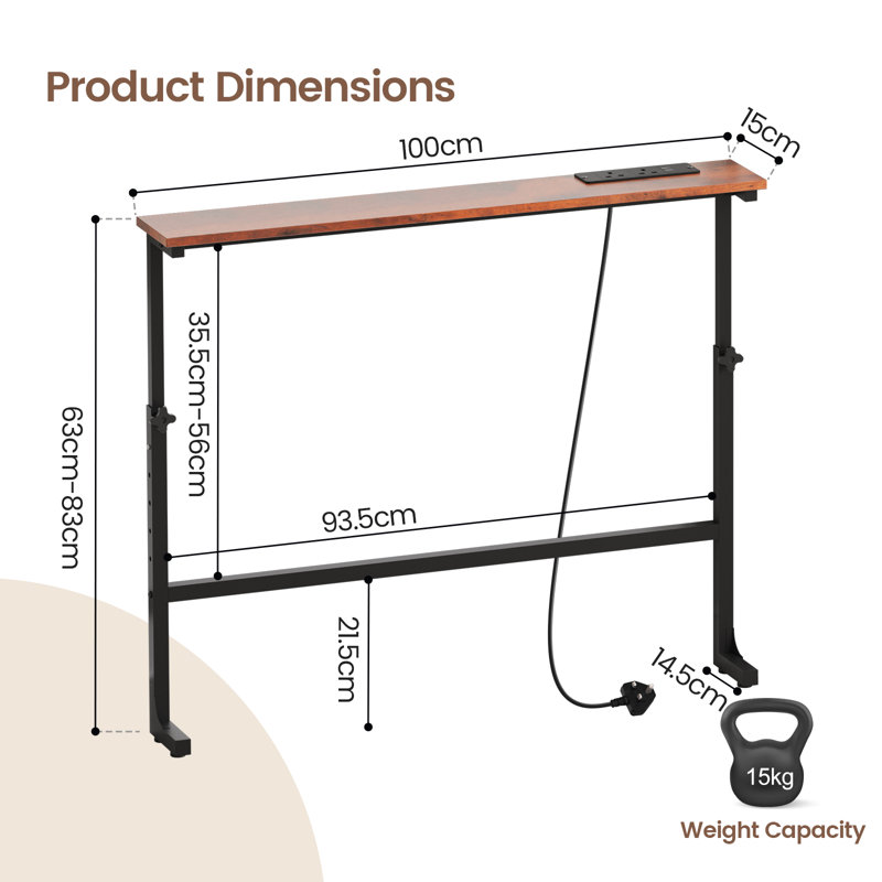 Narrow Console Table, 83cm H x 100cm W x 15cm D, Brown