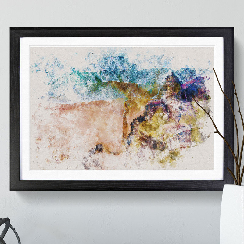 Sandwood Bay Beach in Lairg Scotland Watercolour - Picture Frame Graphic Art, Black, 27cm H x 36cm W x 2cm D