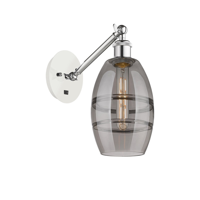 Dundrod Steel Armed Sconce, Light Smoke, White Polished Chrome