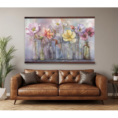 Colorful Wildflowers in Glass Bottles Canvas Tapestry