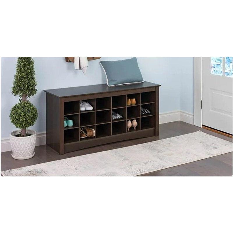 Espresso 18-Cubby Shoe Storage Bench with Seating