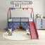 Ensemble de lit mezzanine avec glissade et rideau Jack Metal Junior House, bleu marine et rouge Super Hero-2004016444