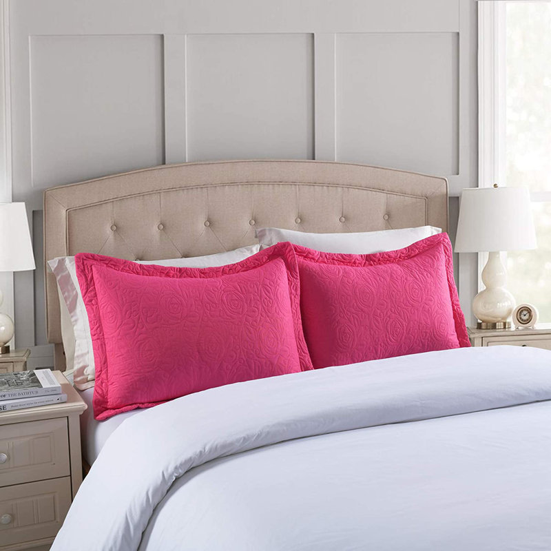 Peach Fuzz Embroidered King Cotton-Polyester Shams Set