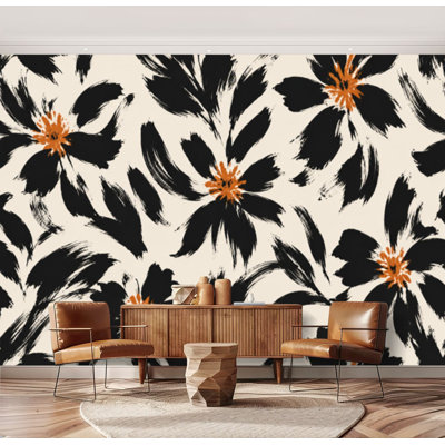 Papier peint adhésif à motif floral coups de pinceau sans couture pour textiles de mode graphiques Papier autocollant amovible pour décoration murale de salon H 69 po x l 96 po