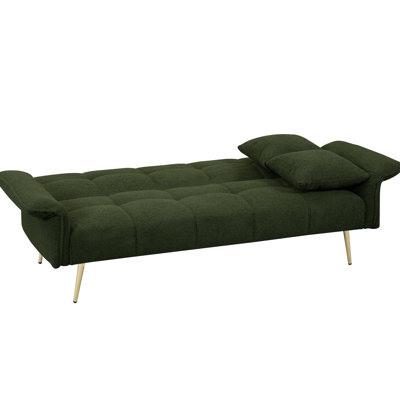 Modern Futon Double Bed With Foam Filler - Velvet, Wood Frame Convertible, Wood, Medium-Soft Padding