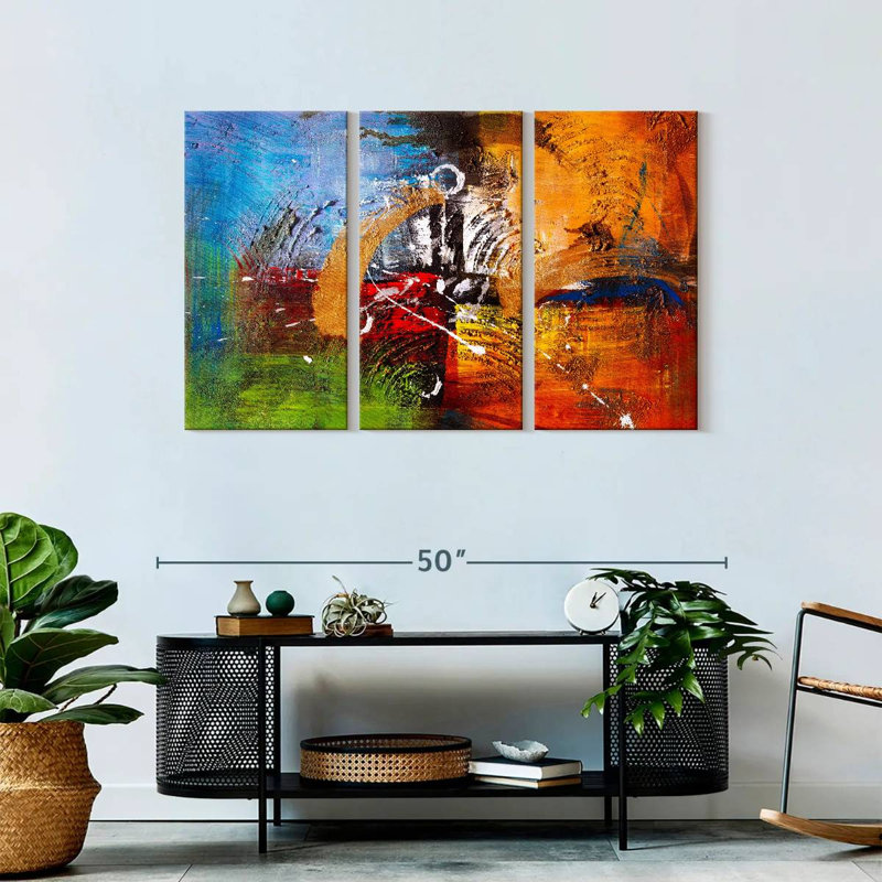 Ensemble de 3 pièces colorées abstraites sur toile, H 45 po x l 28 po x P 1,25 po
