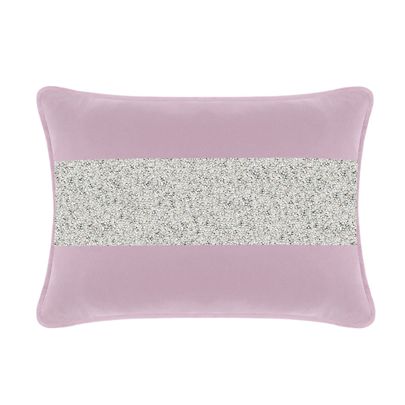 Coussin lumineux avec rayures strass - velours, Velours lavande / argent, Rectangular 14"H x 20"W