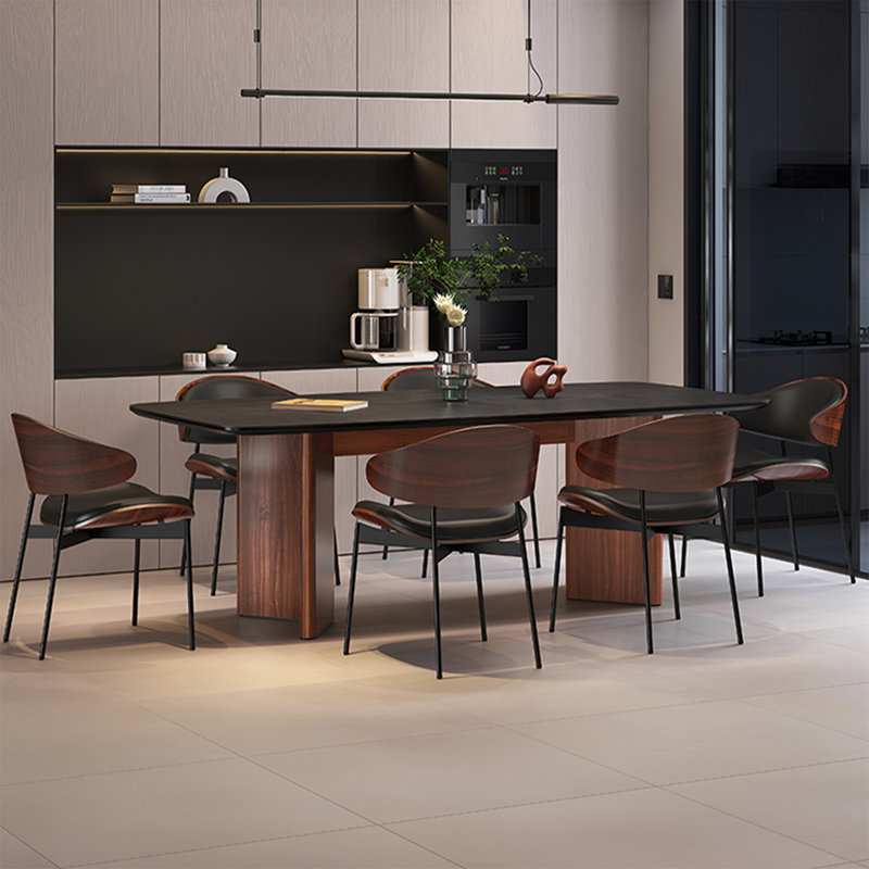Ensemble de table de salle à manger rectangulaire en pierre frittée pour 6 personnes, H 29,53 po x l 62,99 po x P 31,5 po