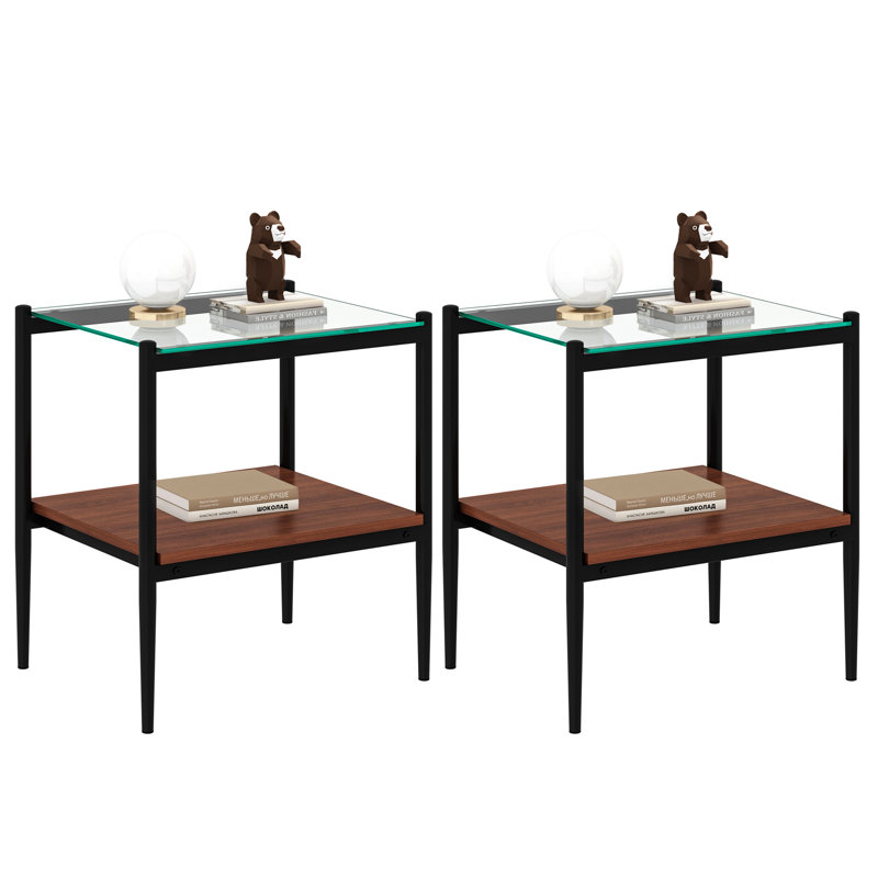 Tables d'appoint en verre trempé avec tablette Finkelstein, Transparent, Noir