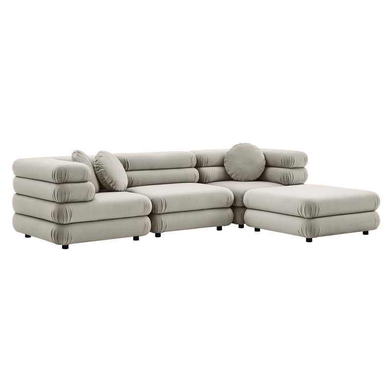 Canapé modulaire en velours 4 pièces Jubilee, Velours amande
