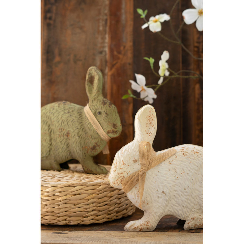  Ensemble de lapins en métal fabriqués à la main - 10 po de hauteur - vert et blanc