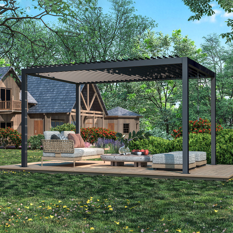 13 pi. L 10 pi. D Pergola en aluminium avec toit à persiennes réglable