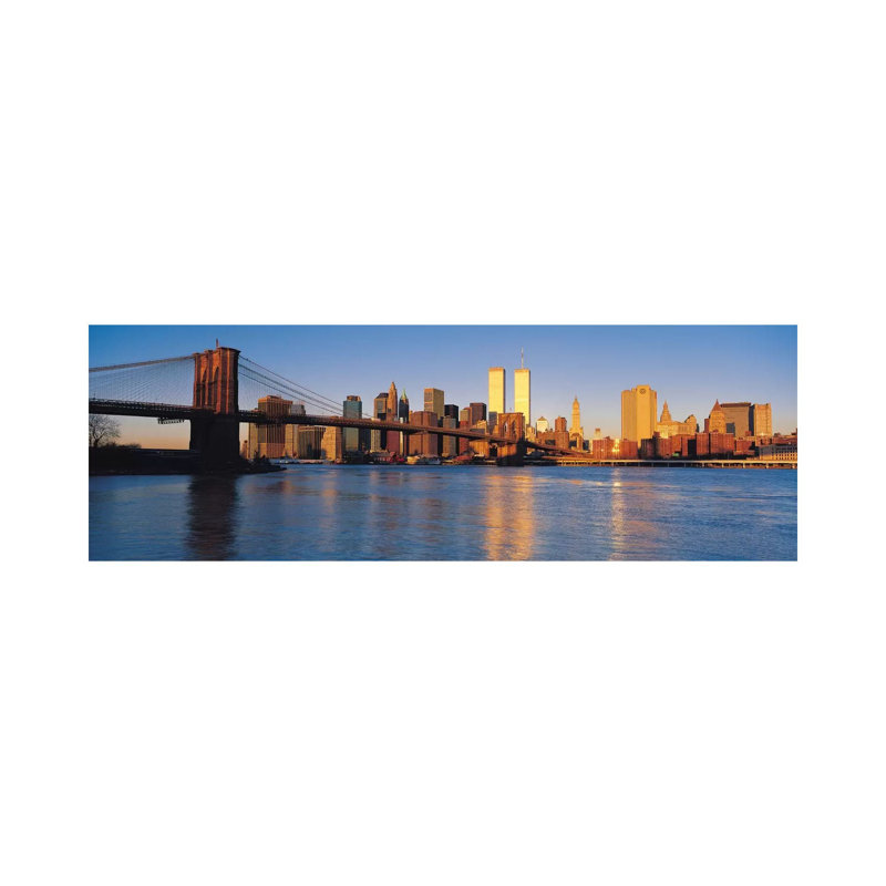 New York Panoramic Skyline Cityscape (Evening) by Unknown Artist - Wrapped Canvas Panoramic Print