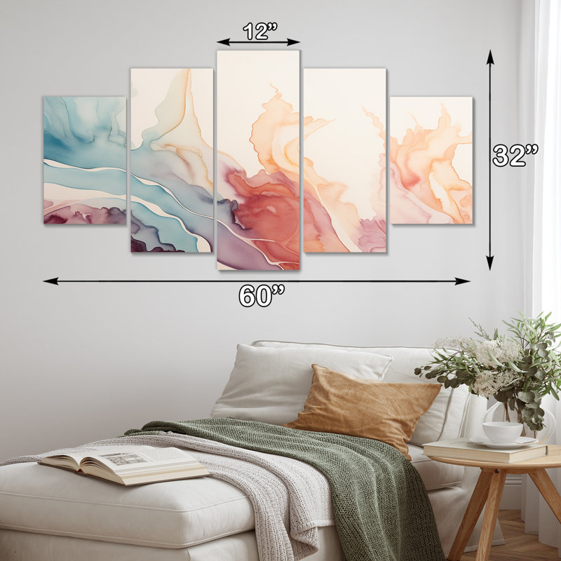 Cortinez - Encre liquide, art mural abstrait 5 pièces, H 32 po x l 60 po