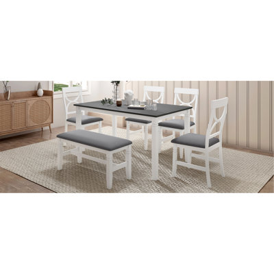 Ensemble de table de salle à manger 6 pièces en bois avec banc rembourré et 4 chaises