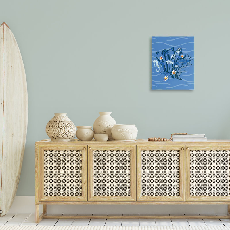  Art mural bleu sur toile de créatures sous-marines bleues par Michelle Ingari Designs, H 20 po x l 16 po
