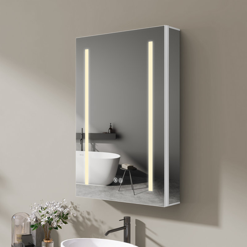 Miroir à pharmacie encastré ou à fixation en surface sans cadre de l 20 po x H 30 po avec 3 tablettes réglables et éclairage DEL