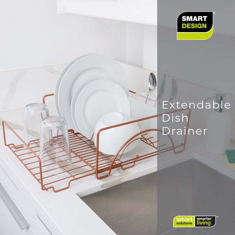 Rose Gold Expandable Metal Dish Drainer with Utensil Cup