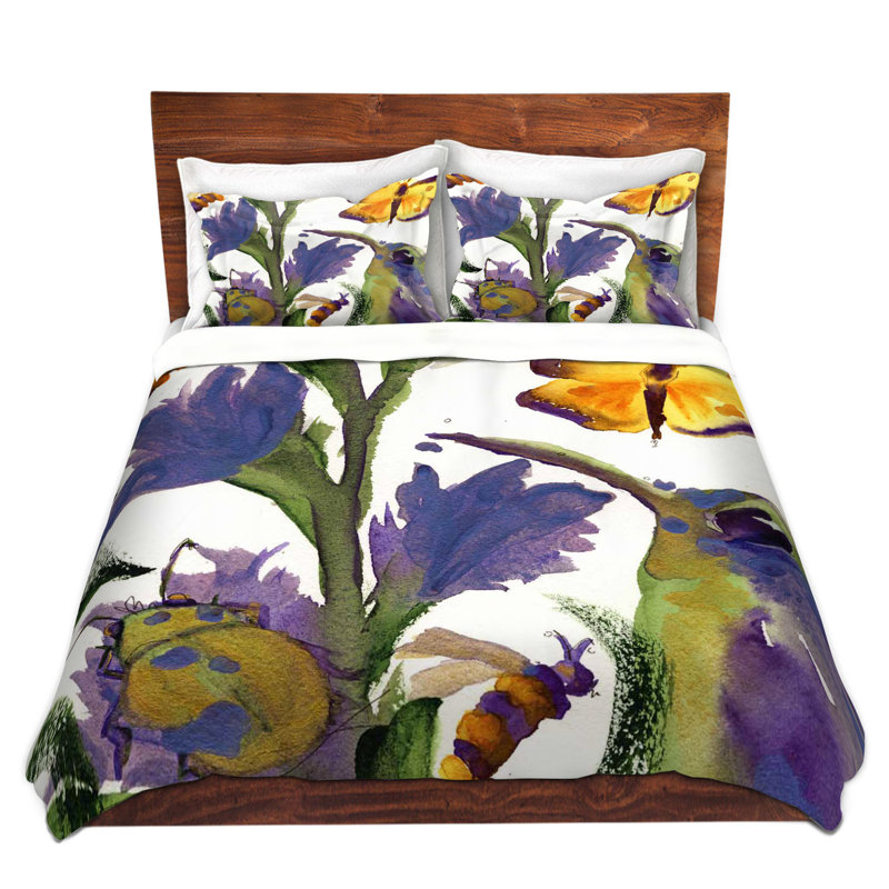 Ensemble de housse de couette colibris papillons, 1 housse simple + 1 taie standard