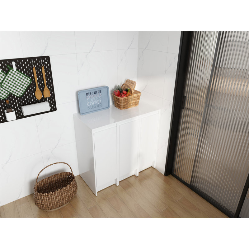 Armoire de rangement sur pied 36 po, portes à fermeture douce, blanc brillant, contreplaqué, emballage KD, combinaison 12 po x 3 po