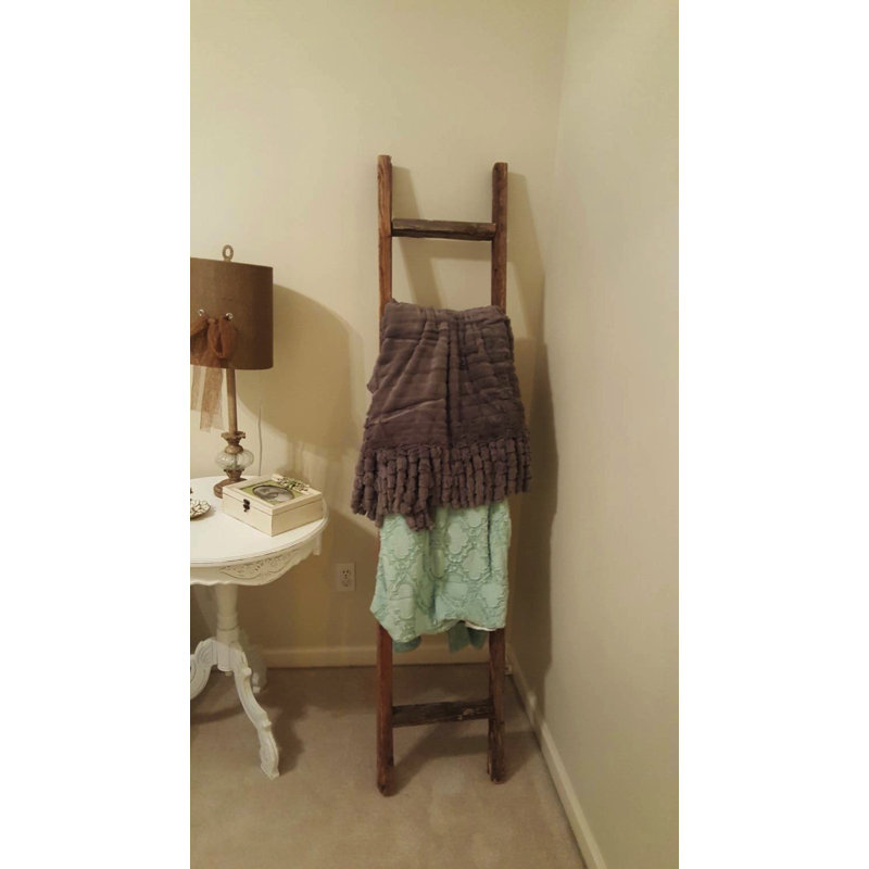 Rustic Gray and Brown Solid Wood 6 ft Blanket Ladder