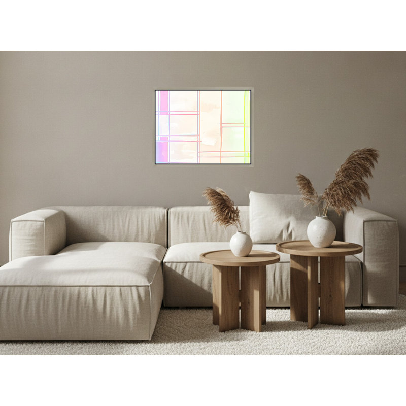 «Pastel Geometric Grid Abstraction», art mural sur toile encadré, Silver, 22" H x 28" W