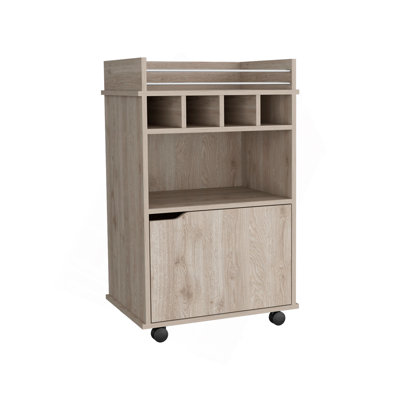 Sims 35" H Bar Cart With Two Shelves Four Wine Cubbies And One Cabinet