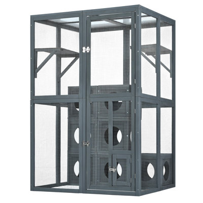 Outdoor Cat House Cat Shelves Grey Pine Wood Playground Cat Weather Protection With Removable Wood Boxes