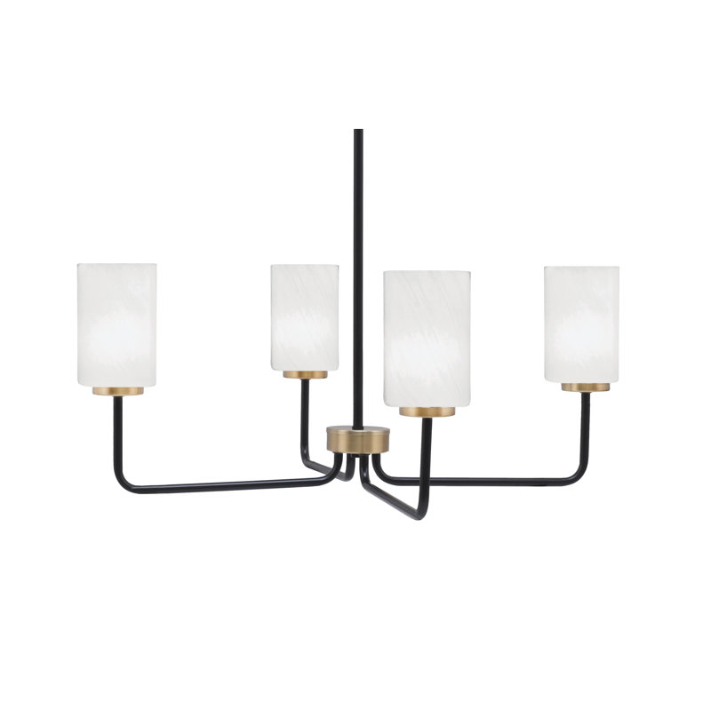 Lustre 4 lumières Amarmula, noir mat et laiton vieilli, verre marbré blanc 4 po, Noir/laiton, Blanc