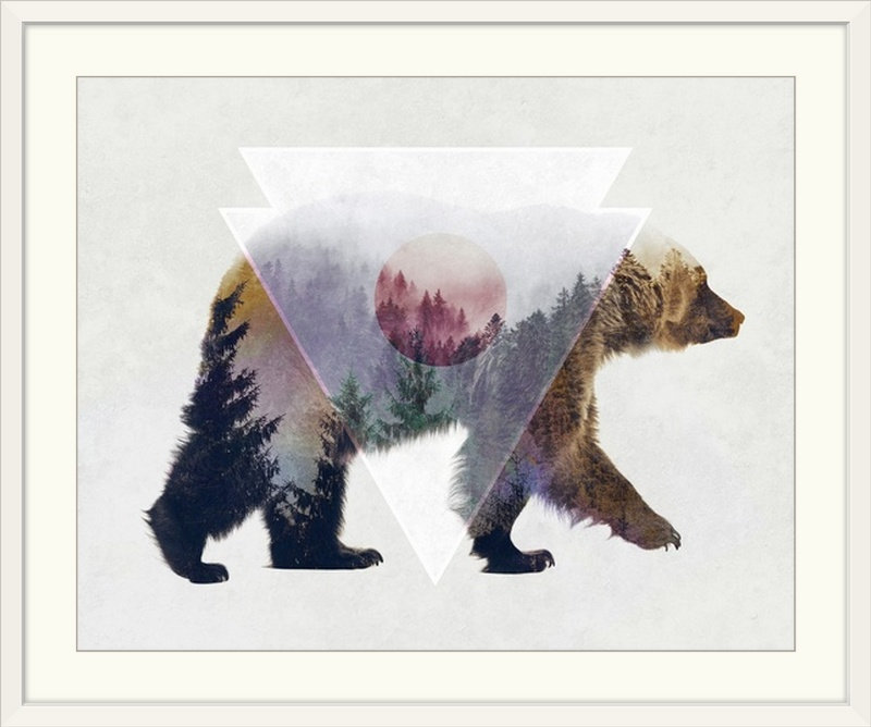 «Double Exposure Wildlife Bear», impression, Cadre blanc, H 24 po x l 28 po x P 1 po