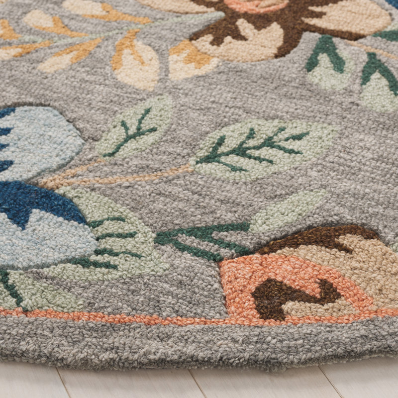 Abbrielle Hand Tufted Wool/Cotton Performance Floral Rug in Gray/Blue, Round 6'