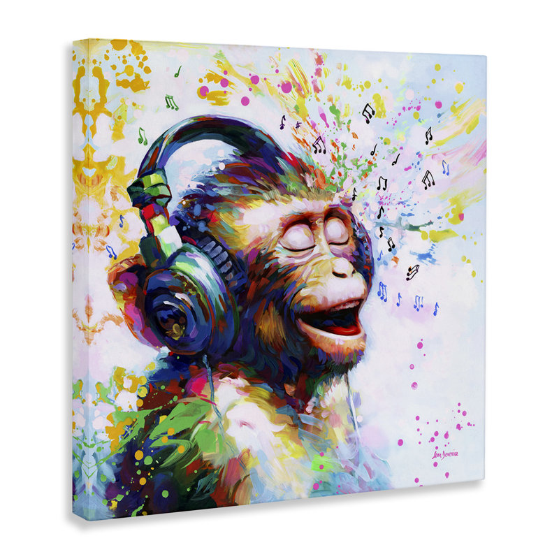 Blissful Beats Monkey Canvas Wall Art by Leon Devenice, 17" H x 17" W