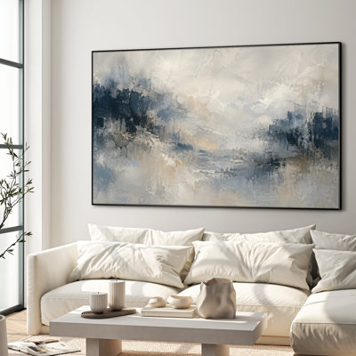 Extra Large Wall Art Fabric Print - Blue Abstract Cloudscape Contemporary Bedroom Decor - "Frame Assembly Required (Unfinished Frame)"
