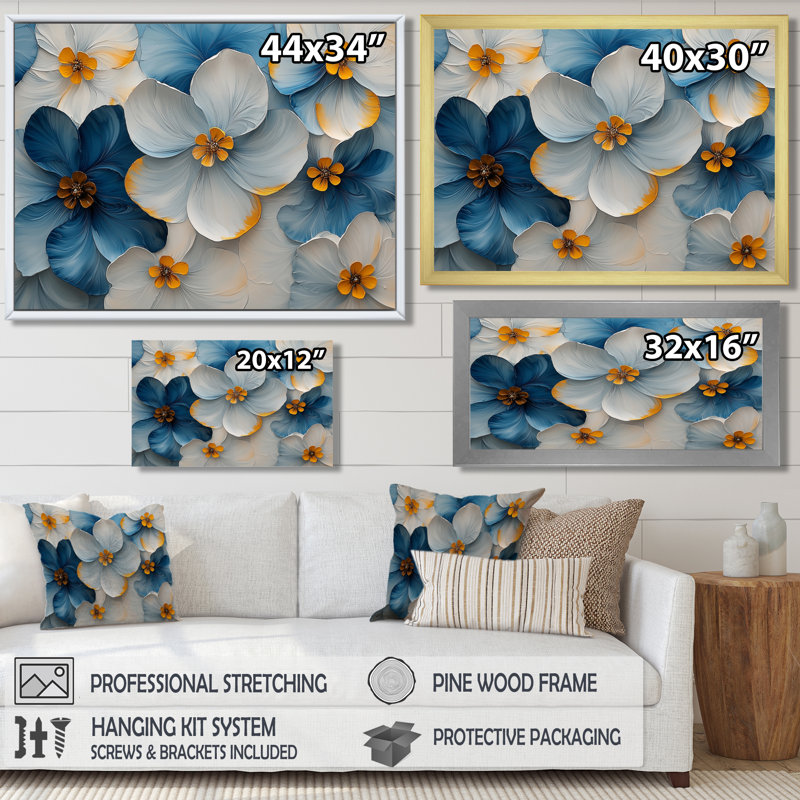Mizuho Velvet Cherry Blossoms Blue Simplicity II - art mural grande fleur de cerisier, H 30 po x l 40 po, Cadre flottant