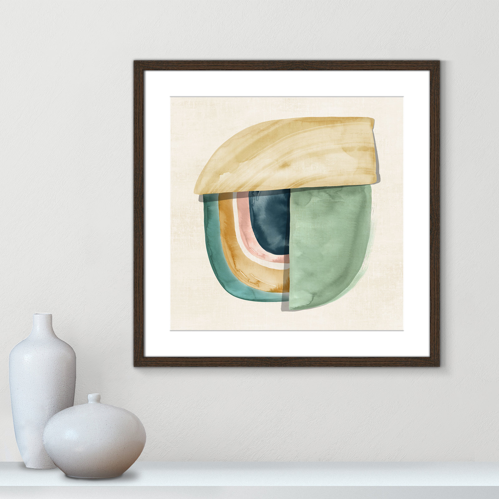 Louella "Shape Form II" Print by Emma Peal, 24.75" H x 24.75" W x 0.75" D, Walnut Wood Grain