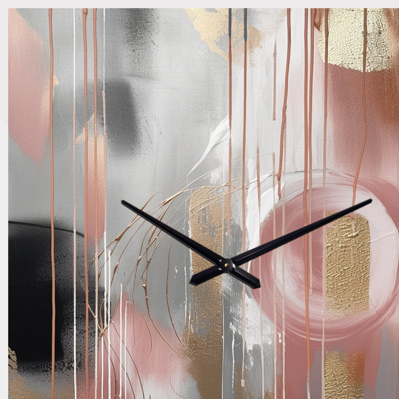 Bibee Pink Gold Circle Complexity - Transitional Shapes Asymmetrical Metal Clocks, Pink Irregular Shape Metal Wall Clock Print