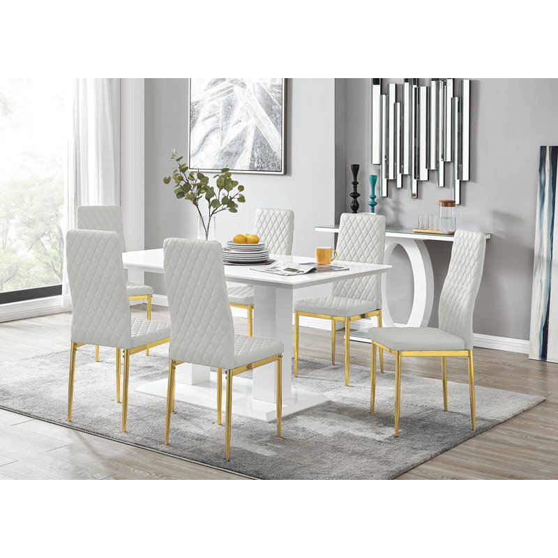Ensemble de table de salle à manger Eubanks, Blanc, White/Gold