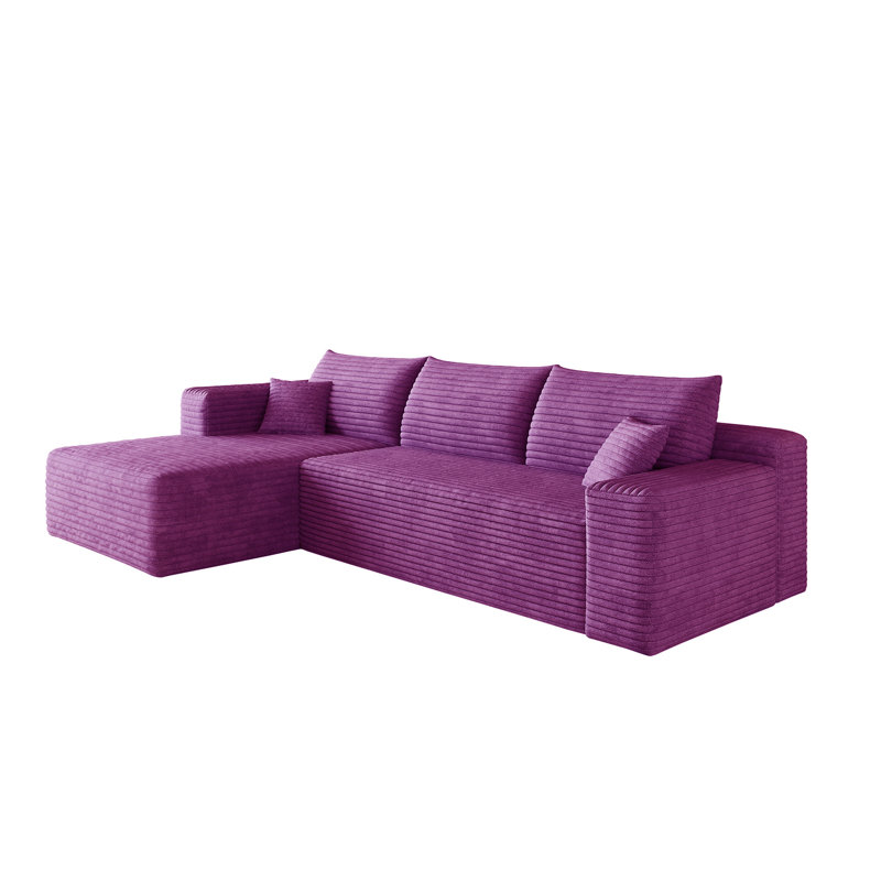 Canapé modulaire en forme de L de 103 po en velours côtelé pelucheux, aucun assemblage requis, Purple Corduroy