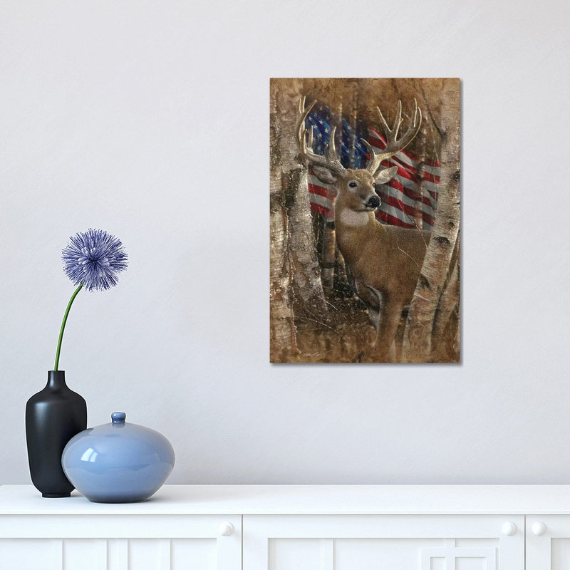 Whitetail Buck America par Collin-gris-impression d’art graphique, H 18 po x l 12 po x 1,5 po, Toile tendue, Pas de tapis