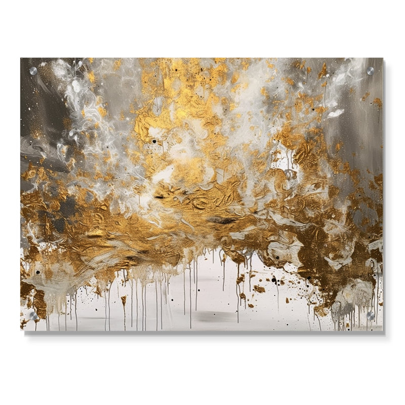 Golden Abstract - Art mural abstrait en acrylique pour le salon, H 12 po x l 20 po